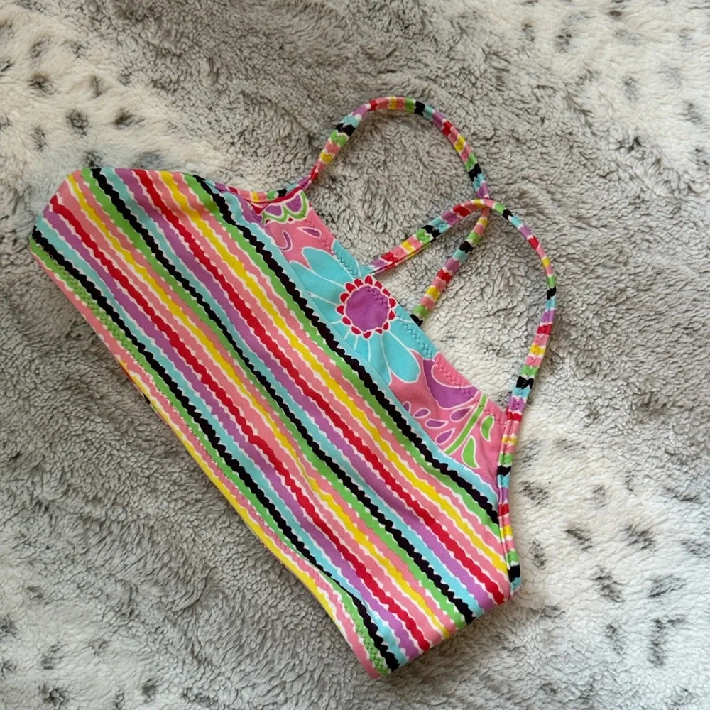 Hanna Andersson reversible bikini girls 5 tropical floral rainbow stripes beach